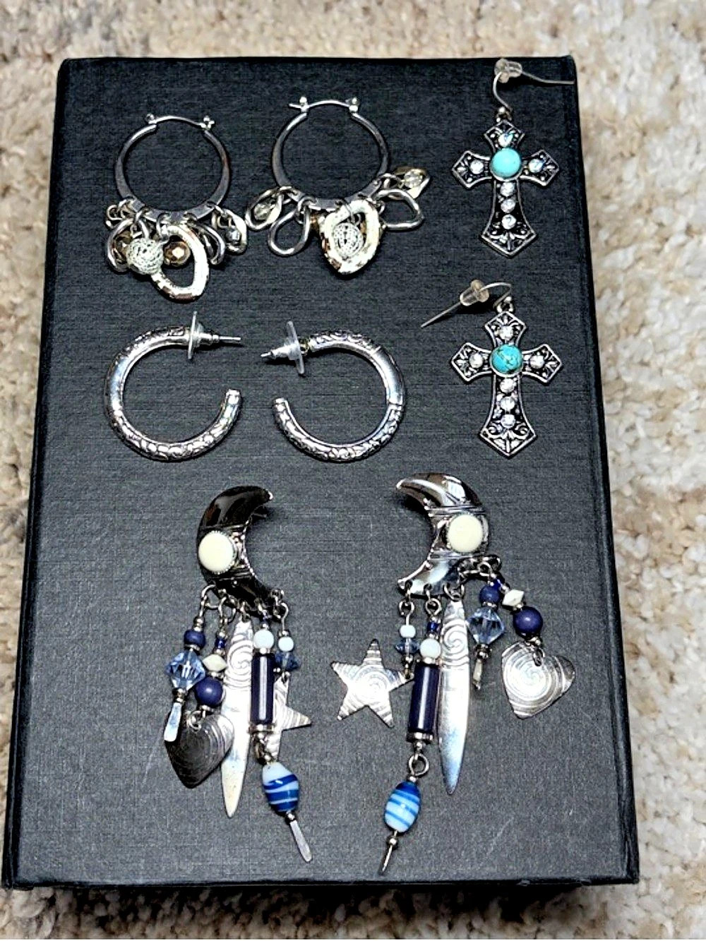 Silver & Blue Statement Earrings Set